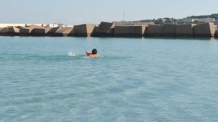 Giornata spettacolare, sole e mare da favola, c'è chi ne approfitta per fare una bella nuotata.